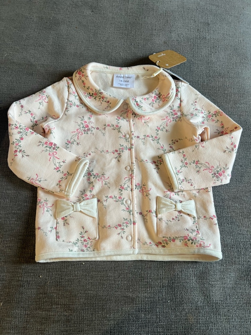 Angel Dear Cream Floral Baby Jacket with Pink & Green Accents